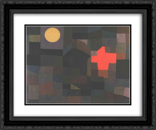 Fire, Full Moon 24x20 Black Ornate Wood Framed Art Print Poster with Double Matting by Klee, Paul