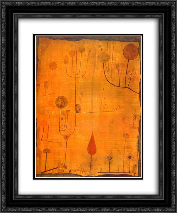 Fruits on Red 20x24 Black Ornate Wood Framed Art Print Poster with Double Matting by Klee, Paul