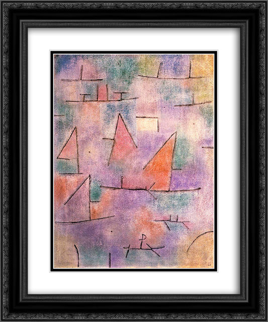 Harbour with sailing ships 20x24 Black Ornate Wood Framed Art Print Poster with Double Matting by Klee, Paul