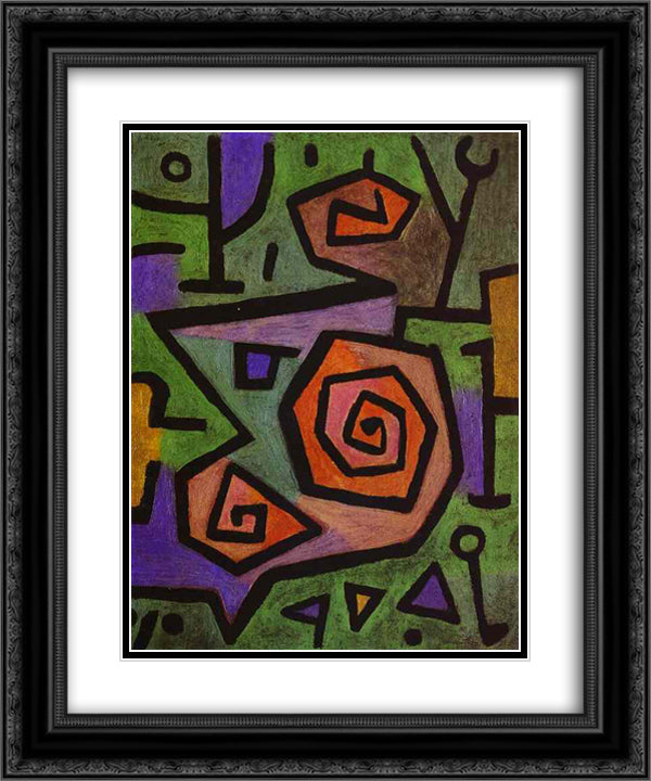 Heroic Roses 20x24 Black Ornate Wood Framed Art Print Poster with Double Matting by Klee, Paul