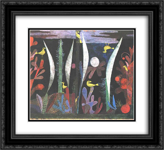 Landscape with Yellow Birds 22x20 Black Ornate Wood Framed Art Print Poster with Double Matting by Klee, Paul