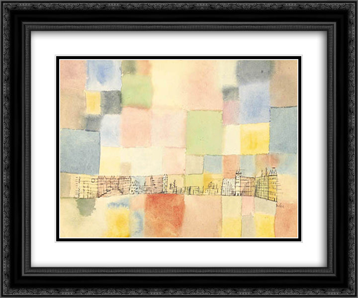 Neuer Stadtteil in M 24x20 Black Ornate Wood Framed Art Print Poster with Double Matting by Klee, Paul