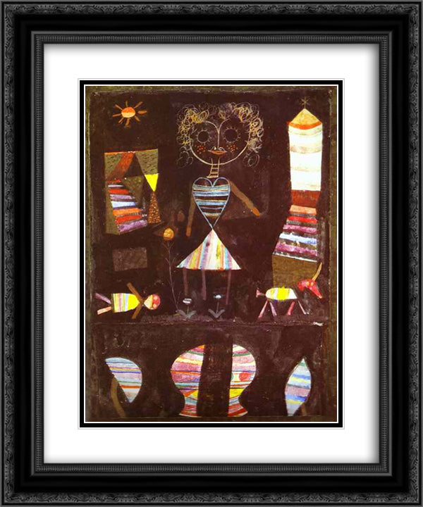 Puppet theater 20x24 Black Ornate Wood Framed Art Print Poster with Double Matting by Klee, Paul