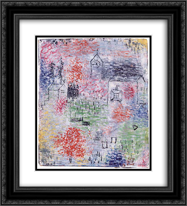 Small Landscape with the village church  20x22 Black Ornate Wood Framed Art Print Poster with Double Matting by Klee, Paul