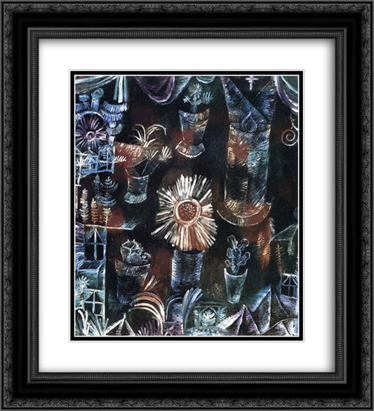 Still Life with Thistle Bloom 20x22 Black Ornate Wood Framed Art Print Poster with Double Matting by Klee, Paul