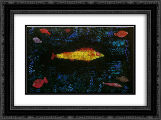 The Goldfish 24x18 Black Ornate Wood Framed Art Print Poster with Double Matting by Klee, Paul