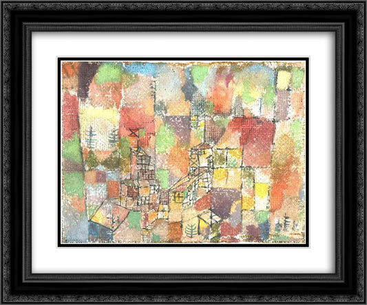Two country houses 24x20 Black Ornate Wood Framed Art Print Poster with Double Matting by Klee, Paul