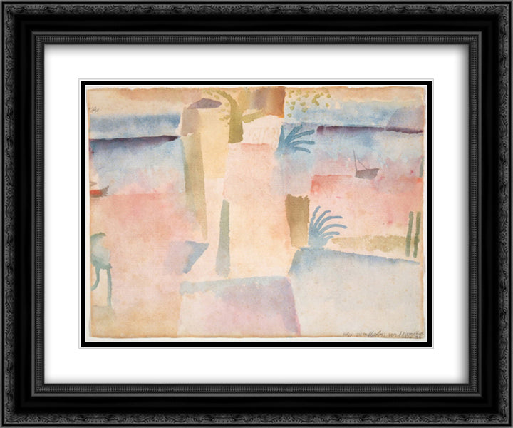 View Towards the Port of Hammamet 24x20 Black Ornate Wood Framed Art Print Poster with Double Matting by Klee, Paul