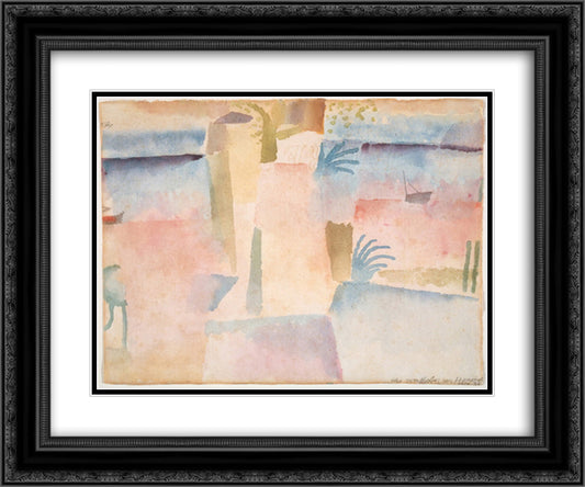 View Towards the Port of Hammamet 24x20 Black Ornate Wood Framed Art Print Poster with Double Matting by Klee, Paul
