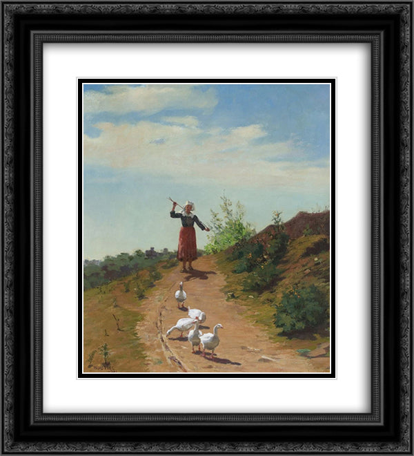 Bringing home the flock 20x22 Black Ornate Wood Framed Art Print Poster with Double Matting by Peel, Paul