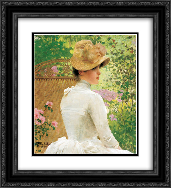 Lady in the Garden 20x22 Black Ornate Wood Framed Art Print Poster with Double Matting by Peel, Paul