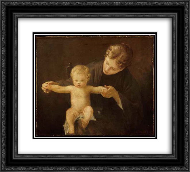 Mother and Child 22x20 Black Ornate Wood Framed Art Print Poster with Double Matting by Peel, Paul