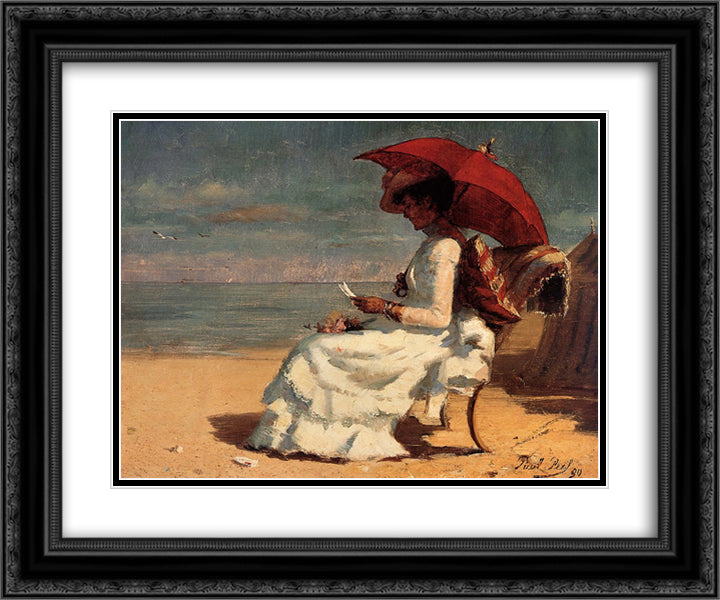 The Beach in Normandy (also known as Good News) 24x20 Black Ornate Wood Framed Art Print Poster with Double Matting by Peel, Paul