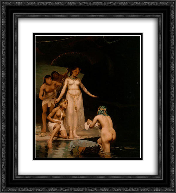 The Discovery of Moses 20x22 Black Ornate Wood Framed Art Print Poster with Double Matting by Peel, Paul