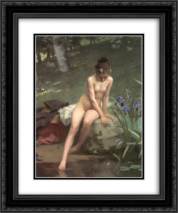 The Little Shepherdess 20x24 Black Ornate Wood Framed Art Print Poster with Double Matting by Peel, Paul