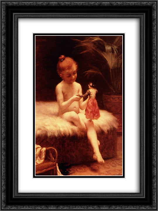 Waiting for the Bath 18x24 Black Ornate Wood Framed Art Print Poster with Double Matting by Peel, Paul