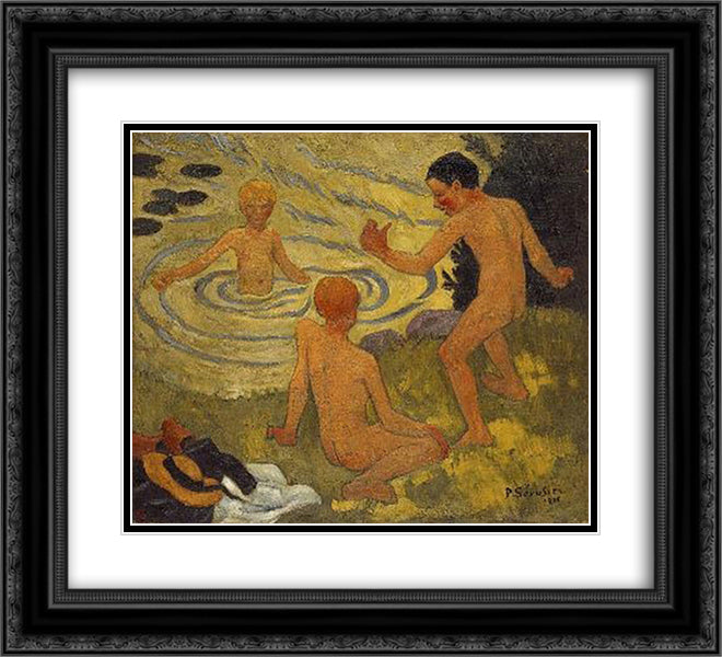 Boys on a River Bank 22x20 Black Ornate Wood Framed Art Print Poster with Double Matting by Serusier, Paul