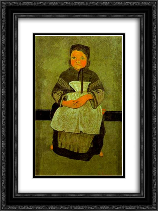 Little Breton Girl Seated (Portrait of Marie Francisaille) 18x24 Black Ornate Wood Framed Art Print Poster with Double Matting by Serusier, Paul
