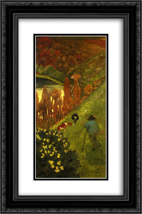 Shepherd in the Valley of Chateauneuf 16x24 Black Ornate Wood Framed Art Print Poster with Double Matting by Serusier, Paul