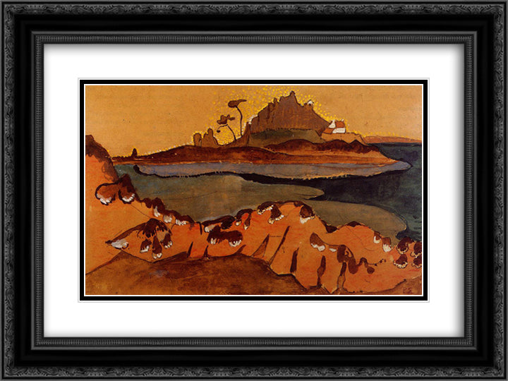 The Ile de la Douane, the Mouthe of the Trieux River 24x18 Black Ornate Wood Framed Art Print Poster with Double Matting by Serusier, Paul