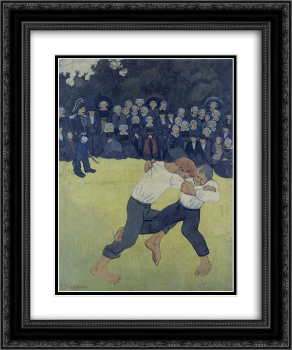 The Wrestling Bretons 20x24 Black Ornate Wood Framed Art Print Poster with Double Matting by Serusier, Paul