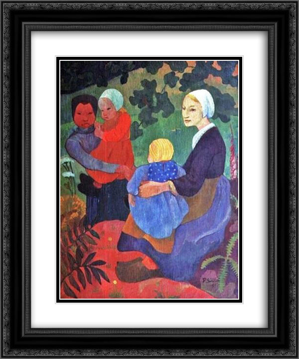The Young Mothers 20x24 Black Ornate Wood Framed Art Print Poster with Double Matting by Serusier, Paul