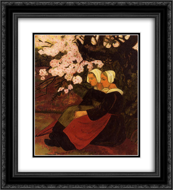 Two Breton Women under a Flowering Apple Tree 20x22 Black Ornate Wood Framed Art Print Poster with Double Matting by Serusier, Paul