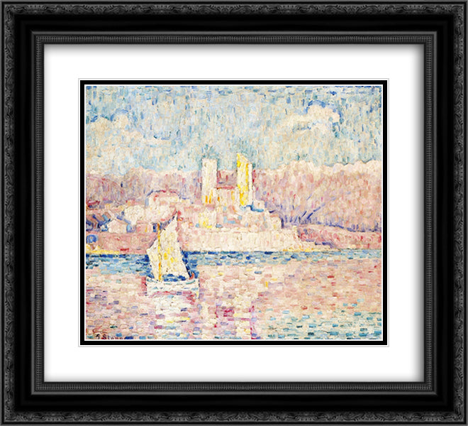 Cap d'Antibes 22x20 Black Ornate Wood Framed Art Print Poster with Double Matting by Signac, Paul
