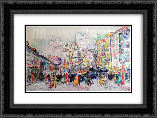 Carnival at Nice 24x18 Black Ornate Wood Framed Art Print Poster with Double Matting by Signac, Paul