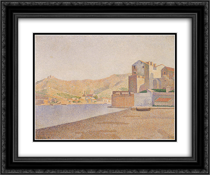 Collioure 24x20 Black Ornate Wood Framed Art Print Poster with Double Matting by Signac, Paul