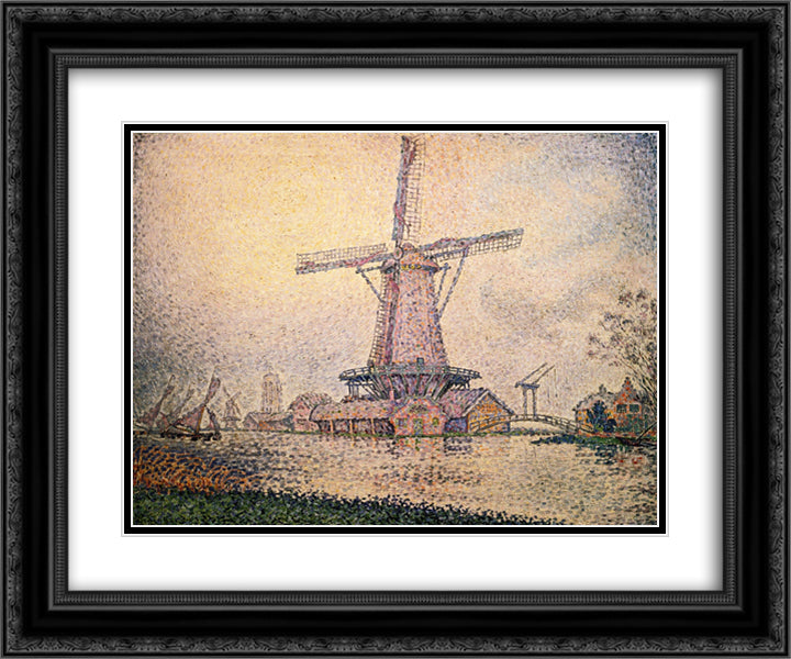 Dutch Mill at Edam 24x20 Black Ornate Wood Framed Art Print Poster with Double Matting by Signac, Paul