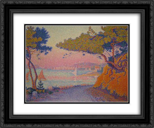 Golfe Juan 24x20 Black Ornate Wood Framed Art Print Poster with Double Matting by Signac, Paul