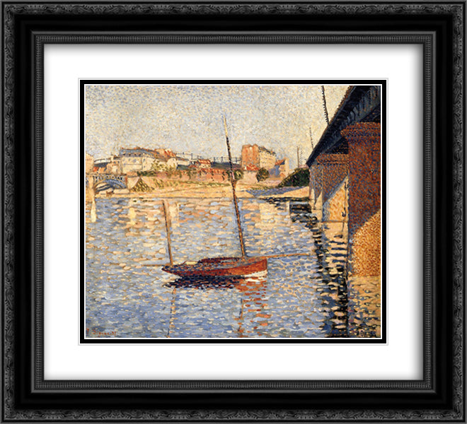 Le Clipper, Asnieres 22x20 Black Ornate Wood Framed Art Print Poster with Double Matting by Signac, Paul