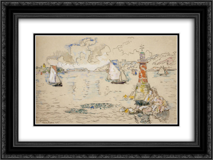 Lezardrieux 24x18 Black Ornate Wood Framed Art Print Poster with Double Matting by Signac, Paul