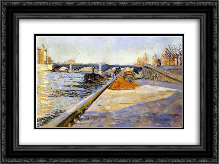 Paris, Quai de la Tournelle 24x18 Black Ornate Wood Framed Art Print Poster with Double Matting by Signac, Paul
