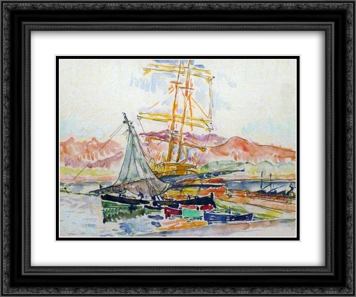 Paysage corse 24x20 Black Ornate Wood Framed Art Print Poster with Double Matting by Signac, Paul