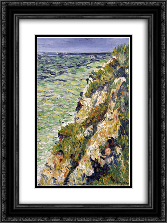Port en Bessin, a Cliff 18x24 Black Ornate Wood Framed Art Print Poster with Double Matting by Signac, Paul