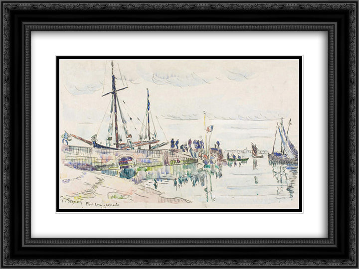 Port Louis Lomalo 24x18 Black Ornate Wood Framed Art Print Poster with Double Matting by Signac, Paul