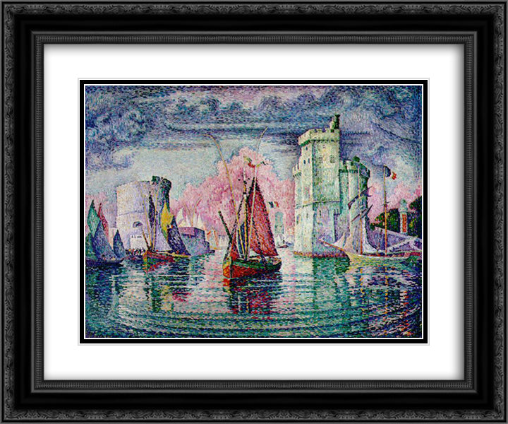 Port of La Rochelle 24x20 Black Ornate Wood Framed Art Print Poster with Double Matting by Signac, Paul