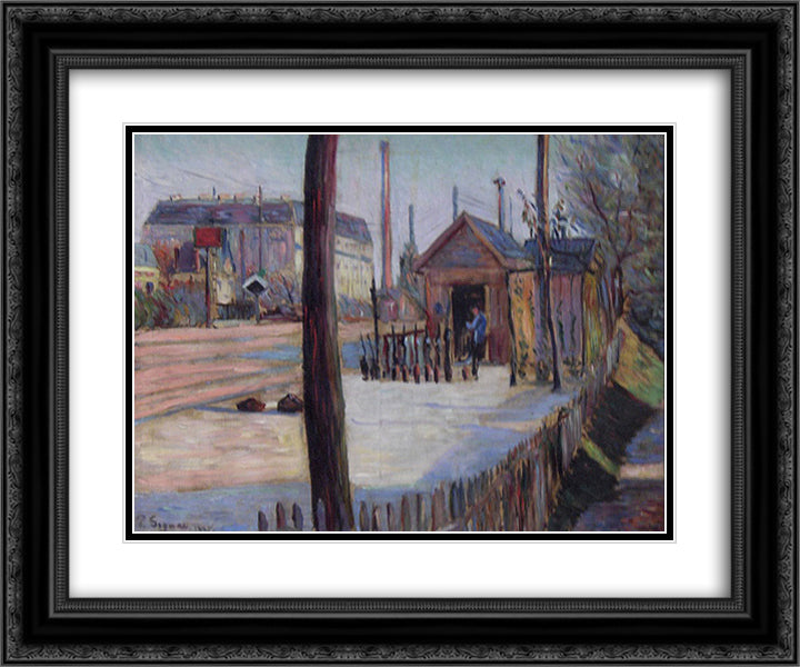 Railway junction near Bois Colombes 24x20 Black Ornate Wood Framed Art Print Poster with Double Matting by Signac, Paul