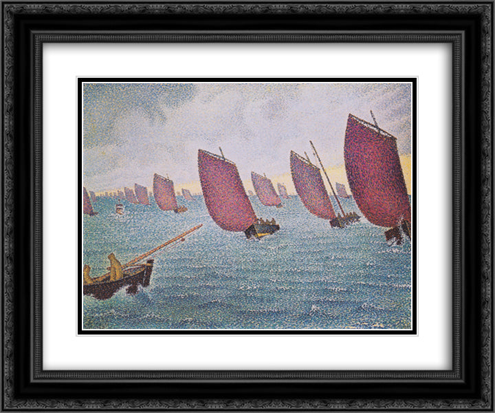 Regatta in Concarneau 24x20 Black Ornate Wood Framed Art Print Poster with Double Matting by Signac, Paul