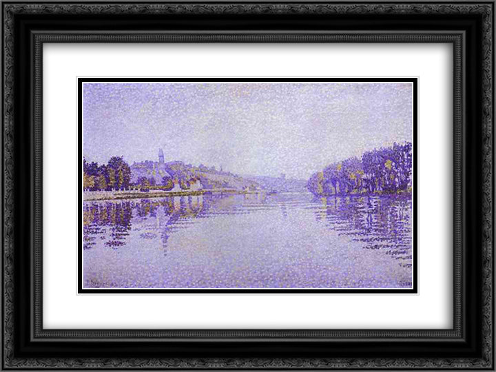 River's Edge The Siene at Herblay 24x18 Black Ornate Wood Framed Art Print Poster with Double Matting by Signac, Paul