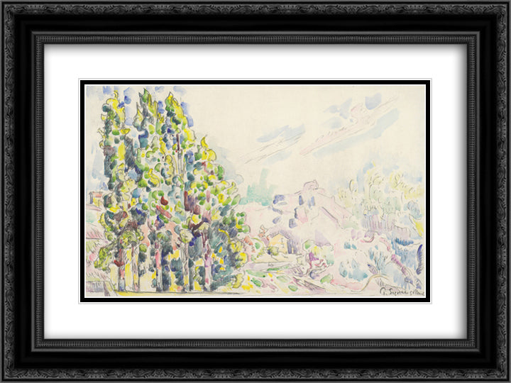 Saint Paul de Vence 24x18 Black Ornate Wood Framed Art Print Poster with Double Matting by Signac, Paul