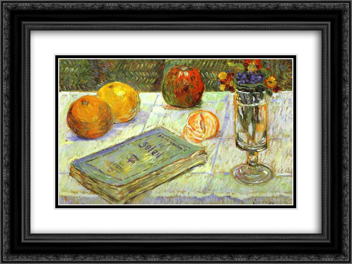 Still Life with a Book 24x18 Black Ornate Wood Framed Art Print Poster with Double Matting by Signac, Paul