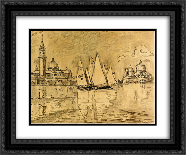 Study for Venice, Morning 24x20 Black Ornate Wood Framed Art Print Poster with Double Matting by Signac, Paul
