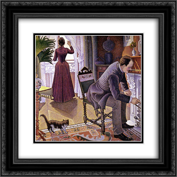 Sunday 20x20 Black Ornate Wood Framed Art Print Poster with Double Matting by Signac, Paul