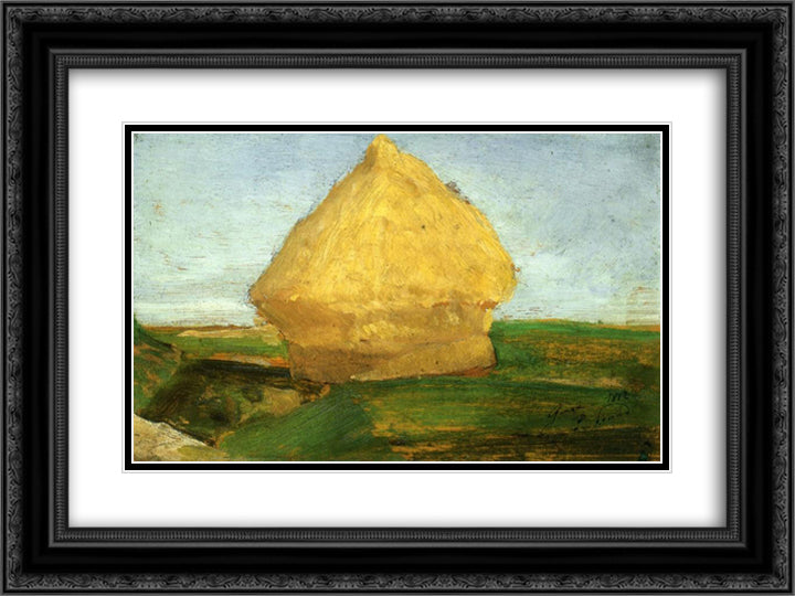 The Haystack 24x18 Black Ornate Wood Framed Art Print Poster with Double Matting by Signac, Paul