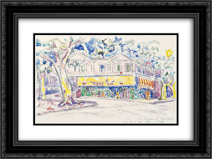 The House of Van Gogh (Arles, place Lamartine) 24x18 Black Ornate Wood Framed Art Print Poster with Double Matting by Signac, Paul