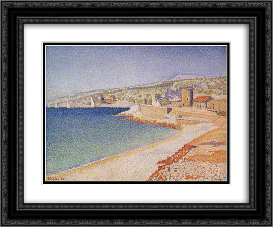 The Jetty at Cassis, Opus 198 24x20 Black Ornate Wood Framed Art Print Poster with Double Matting by Signac, Paul