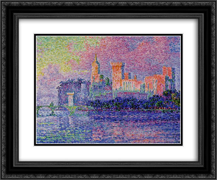 The Papal Palace, Avignon 24x20 Black Ornate Wood Framed Art Print Poster with Double Matting by Signac, Paul